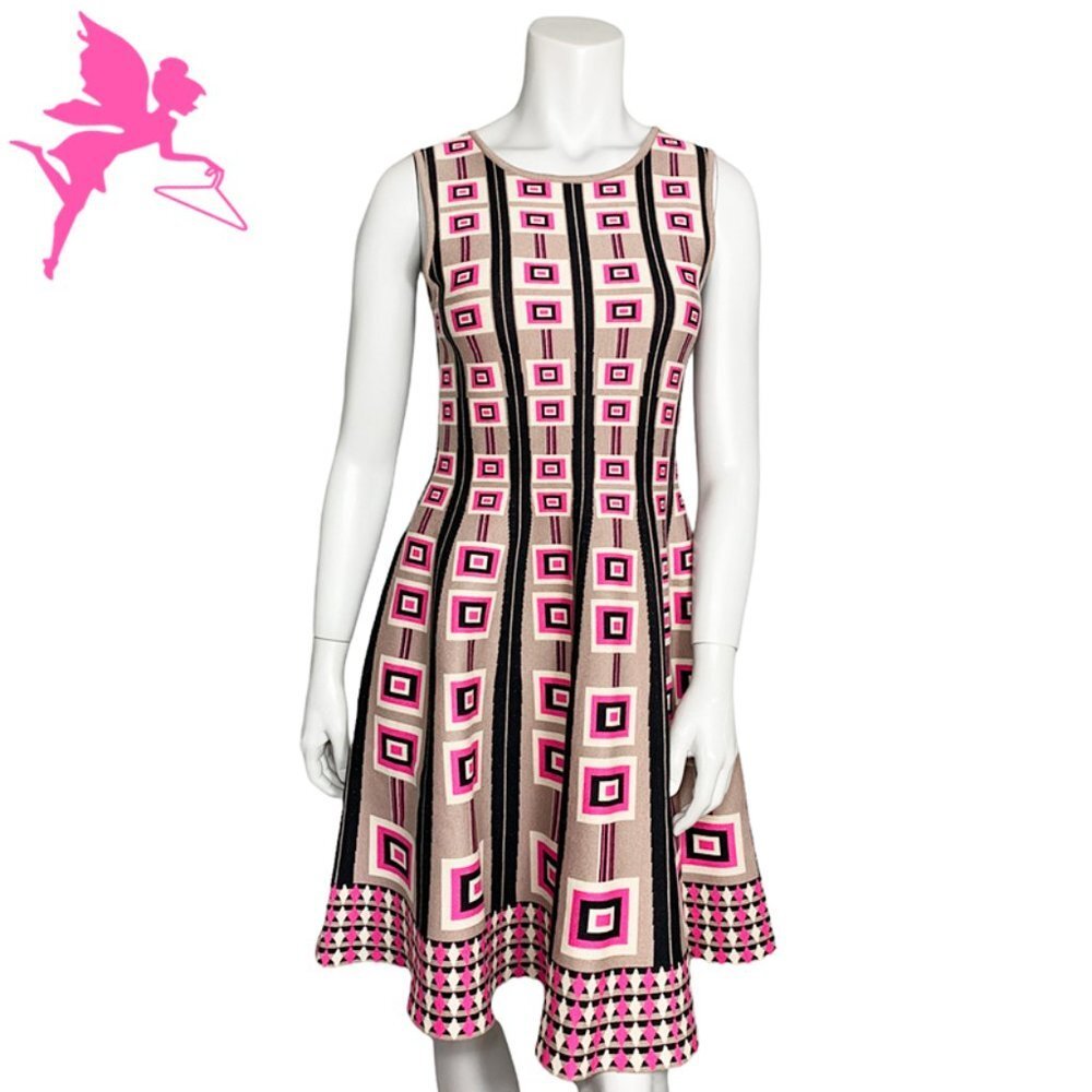 ISSA LONDON Fit and Flare Mod Print Knit Skater Dress